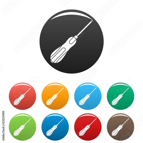 Screwdriver icons set 9 color vector isolated on white for any design