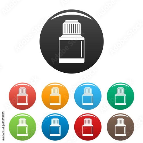 Vaping liquid bottle icons set 9 color vector isolated on white for any design
