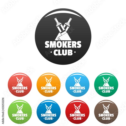 Vape smokers club icons set 9 color vector isolated on white for any design