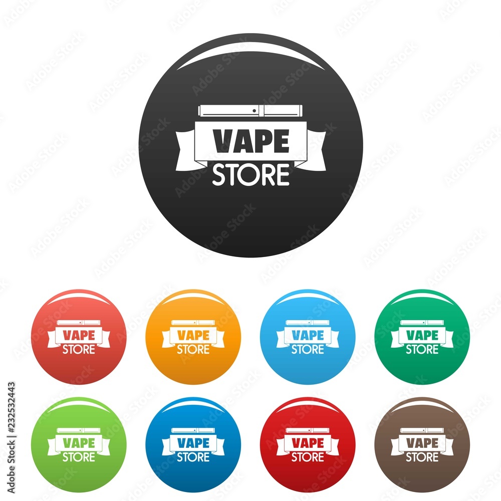 Vape store ribbon icons set 9 color vector isolated on white for any design