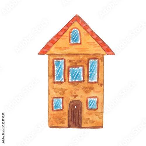 Watercolor cute cartoon house