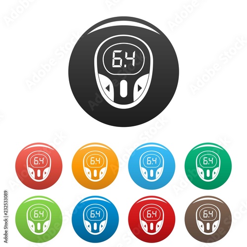 Glucose meter icons set 9 color vector isolated on white for any design