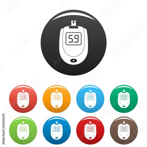 Blood glucose level icons set 9 color vector isolated on white for any design