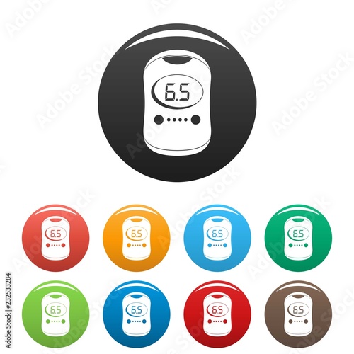 Modern glucose meter icons set 9 color vector isolated on white for any design