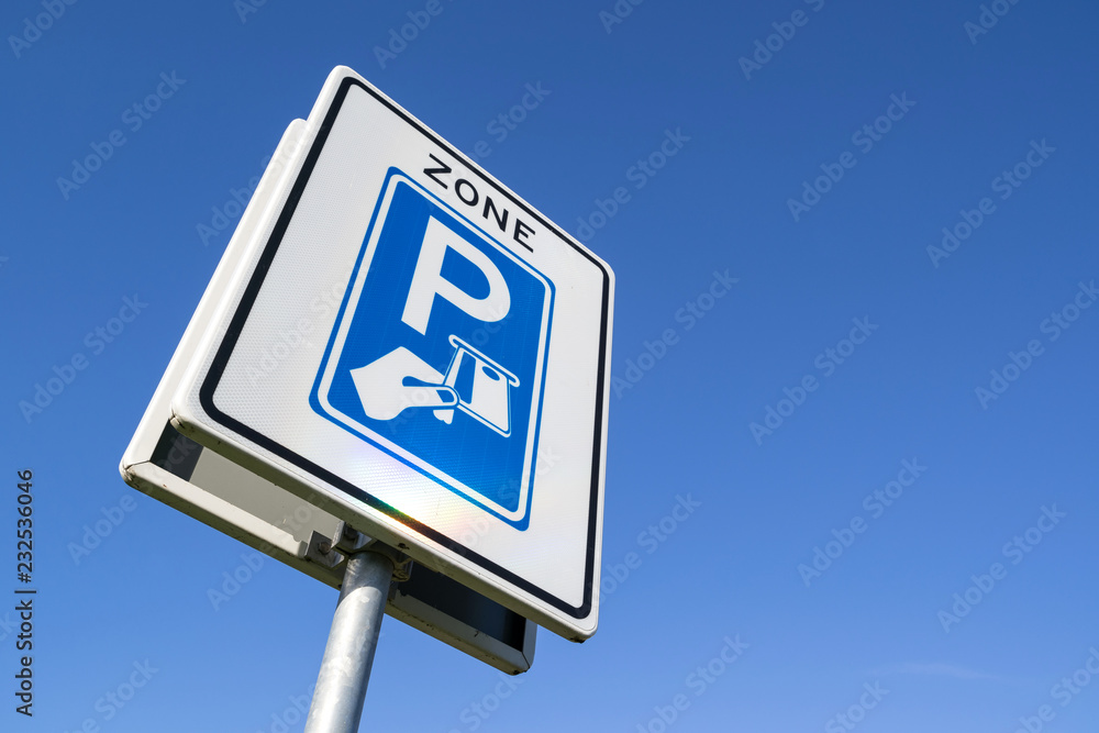 Dutch road sign: start of a toll ticket parking zone Dutch road sign: start of a toll ticket parking zone