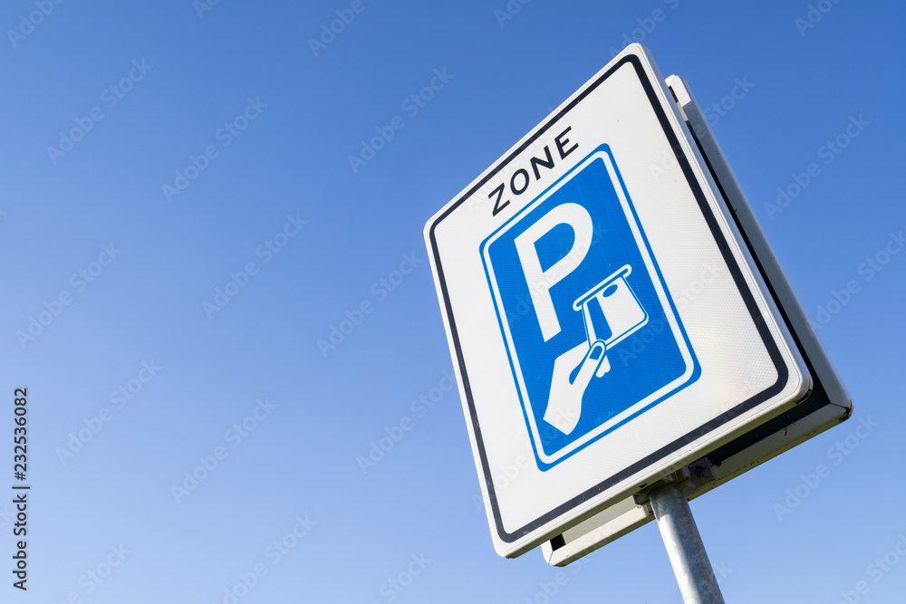 Dutch road sign: start of a toll ticket parking zone Dutch road sign: start of a toll ticket parking zone