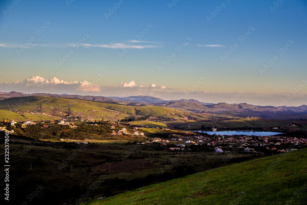 panorama of city at sunset