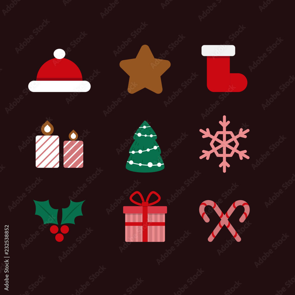 Christmas icon set, flat design vectors. Christmas icon set, flat design vectors.