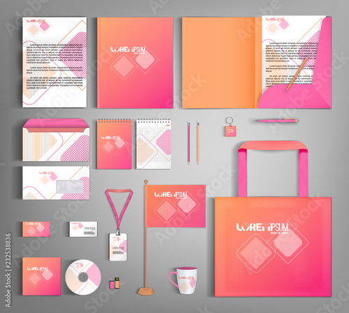 Pink corporate identity template design. Business stationery set.