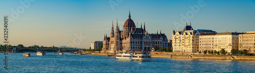 HUNGARY, BUDAPEST. The view across the river Danube to the mighty parliament building in the warm light of a late afternoon is outstanding
