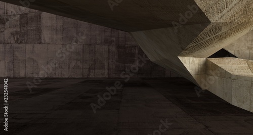 Abstract white and concrete interior. 3D illustration and rendering.