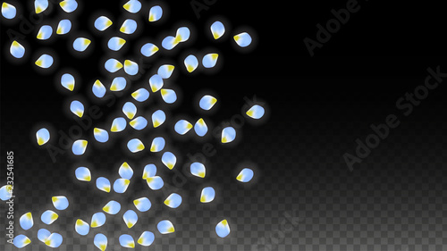 Vector Realistic Blue Petals Falling on Transparent Background.  Spring Romantic Flowers Illustration. Flying Petals. Sakura Spa Design. Blossom Confetti.