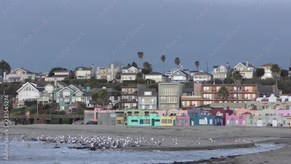 Colourful buildings at the beach of Capitola by the Sea in Santa Cruz County, California, USA, 2018 Colourful buildings at the beach of Capitola by the Sea in Santa Cruz County, California, USA, 2018
