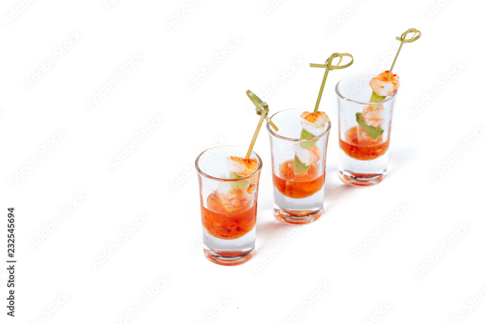 Catering.Glasses with shrimp snacks - banquet tasty dish Catering.Glasses with shrimp snacks - banquet tasty dish