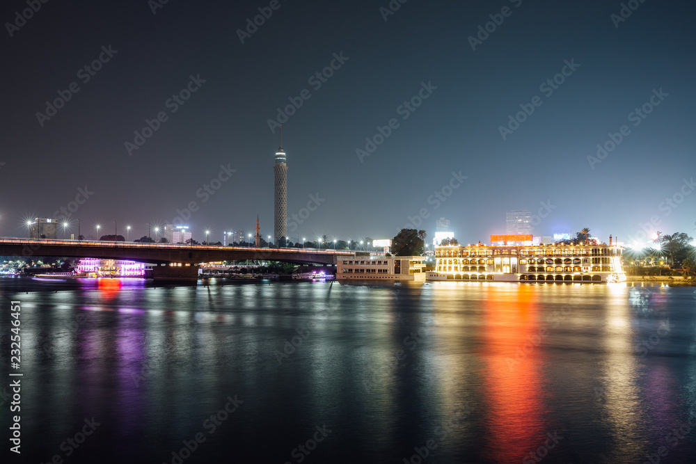 Cairo nile river at night
