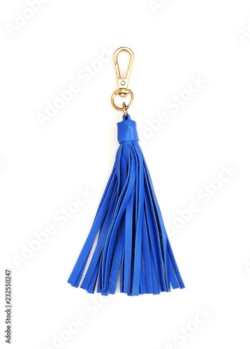 Blue leather tassel isolated on white background for creating graphic concepts