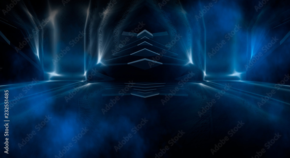 background of empty room, lamps, neon light, smoke, fog background of empty room, lamps, neon light, smoke, fog