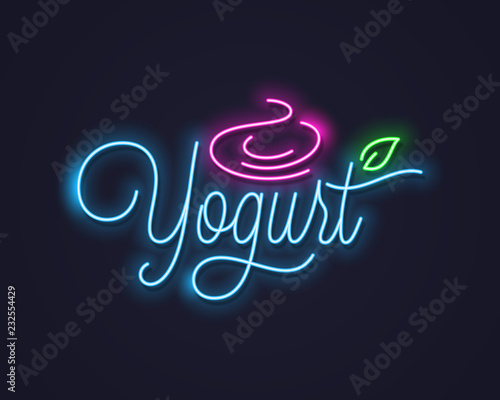 yogurt cream neon sign. Frozen yogurt neon banner on black background
