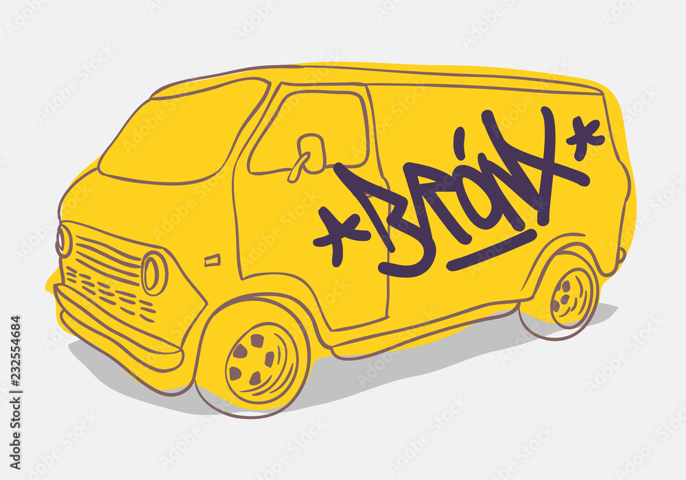 Bronx Graffiti Tagged Yellow American Muscle Van Hand Drawn Lettering for t  shirt or sticker Vector Illustration Stock Vector | Adobe Stock