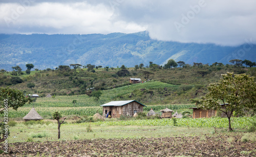 Remote African village in the southern mountains of Ethiopia. photo