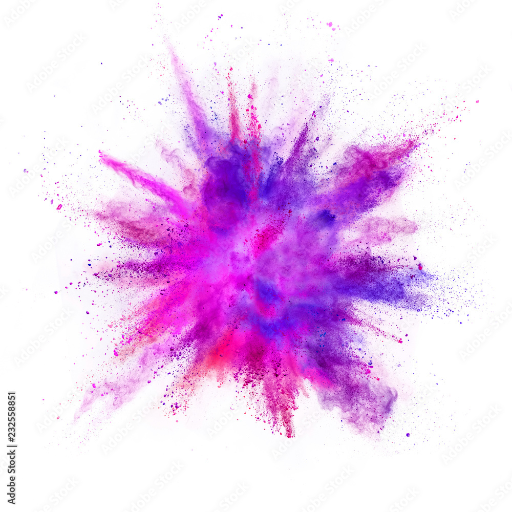 Explosion of coloured powder isolated on white background. Explosion of coloured powder isolated on white background.