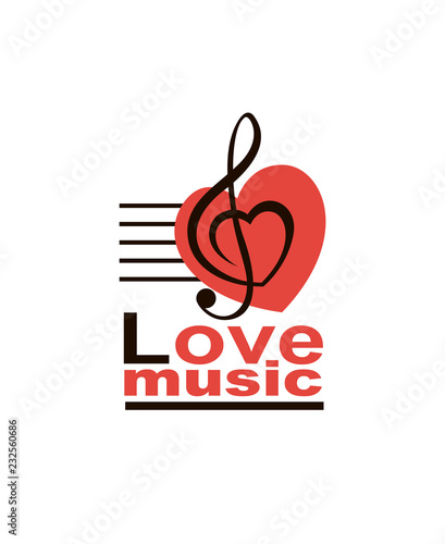 icon of music note treble clef with heart isolated on white background