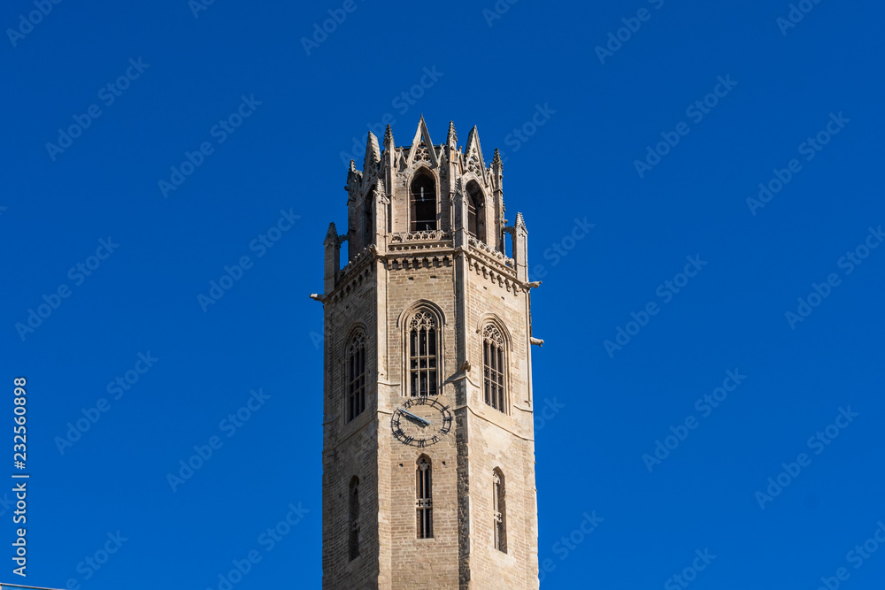 Detail of the bell tower of the Cathedral Seu Vella in the center of the city of Lleida Catalunia Spain.