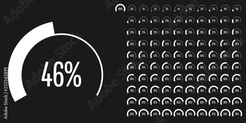 Set of circular sector percentage diagrams (meters) from 0 to 100 ready-to-use for web design, user interface (UI) or infographic - indicator with white