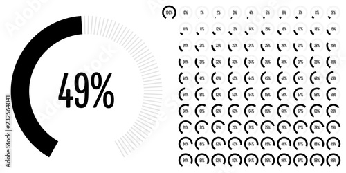 Set of circular sector percentage diagrams (meters) from 0 to 100 ready-to-use for web design, user interface (UI) or infographic - indicator with black