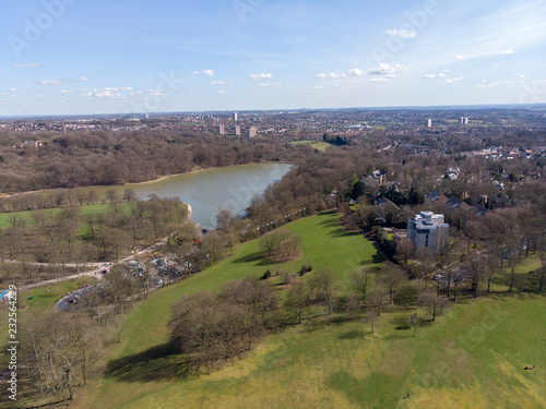 Roundhay Park aerial photo showing the fields and lake with playing fields, Taken at Roundhay Park Leeds, West Yorkshire