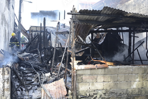 San Pablo City, Laguna, Philippines - March 7, 2017: burnt and gutted houses of fallen interior shanty houses