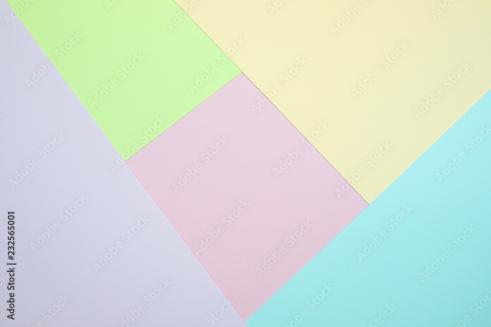 Fashionable pastel colored paper flat lay top view, geometric background texture, pink, purple, yellow, beige, green and blue. Fashionable pastel colored paper flat lay top view, geometric background texture, pink, purple, yellow, beige, green and blue.