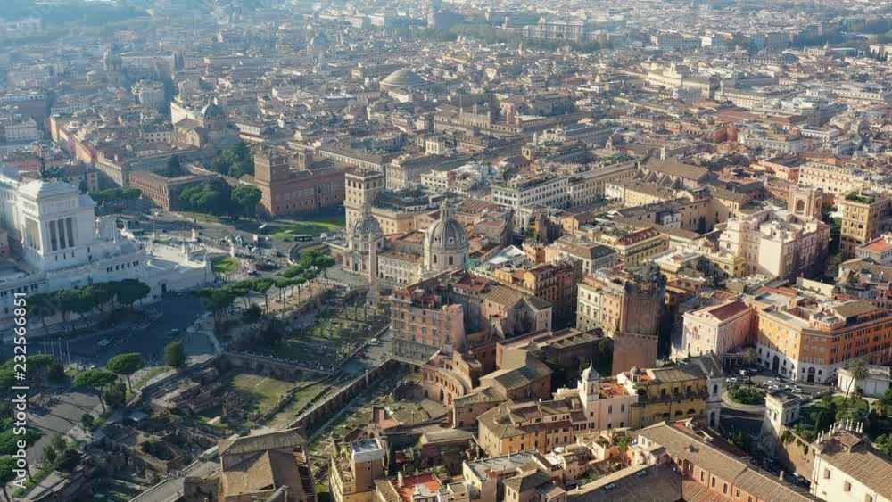 Aerial panoramic view of Rome, ancient city center and excavation site, Altare della Patria (Altar of the Fatherland) - cityscape panorama of capital city of Italy from above, Europe Aerial panoramic view of Rome, ancient city center and excavation site, Altare della Patria (Altar of the Fatherland) - cityscape panorama of capital city of Italy from above, Europe