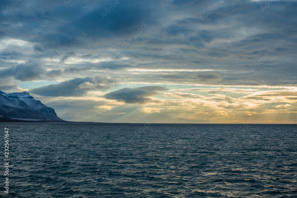 Northern sky and water of Svalbard