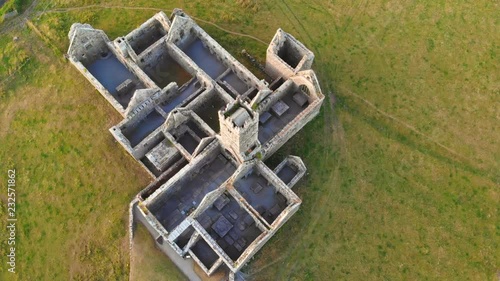 An aerial view of Ross Errilly Friary. Founded in 1351 and situated near Headford in County Galway, it is one of the best-preserved medieval monastic sites in in Ireland. photo