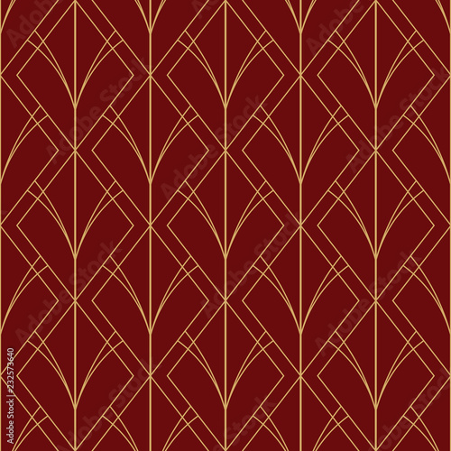 elegant art deco seamless pattern red maroon 3 golden line geometric illustration wallpaper graphic design vector