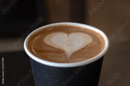 Black Artisanal Cappuccino Coffee Cup With Foam Heart 