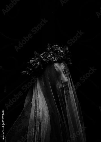 black and white portrait of a gothic woman photo