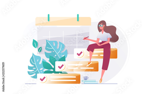 Young beautiful woman silhouette with to do list.