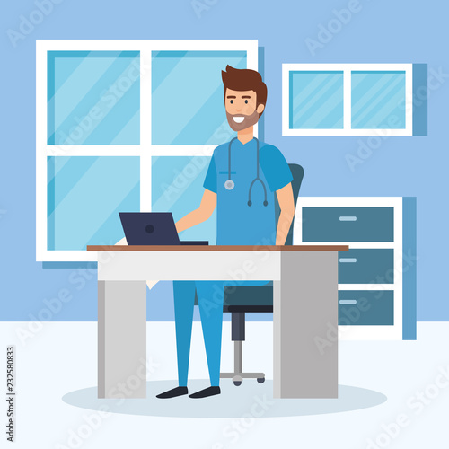 general practitioner in consulting room