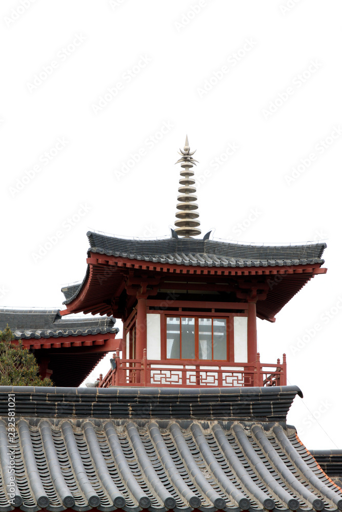 Bell tower and drum tower in Xingguo temple, tangshan city, China.