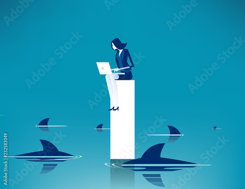 Limitations and risks of work. Concept business vector illustration, Challenge, Surrounded shark, Danger.