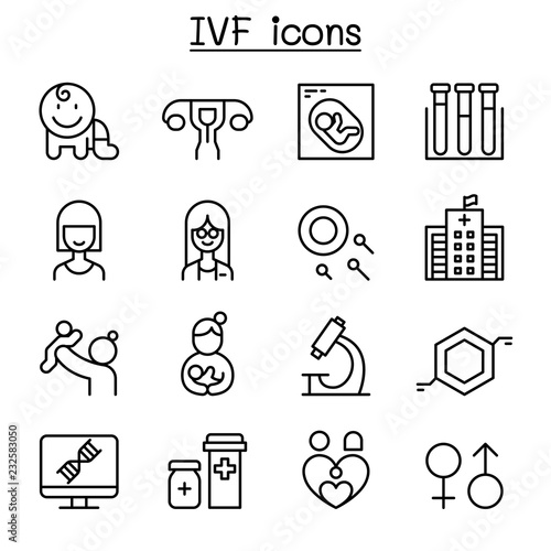 IVF, In Vitro Fertilization icon set in thin line style