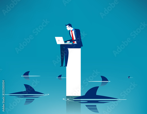 Limitations and risks of work. Concept business vector illustration, Challenge, Surrounded shark, Danger.