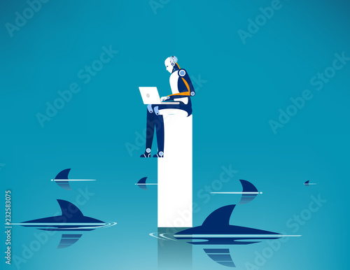 Limitations and risks of work. Concept business vector illustration, Challenge, Surrounded shark, Danger.