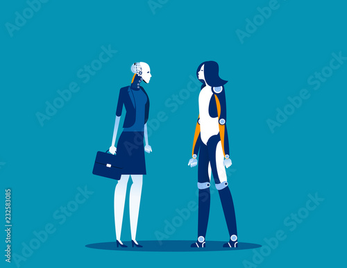 Technological innovation. Concept business vector, Future, Robot, Human.