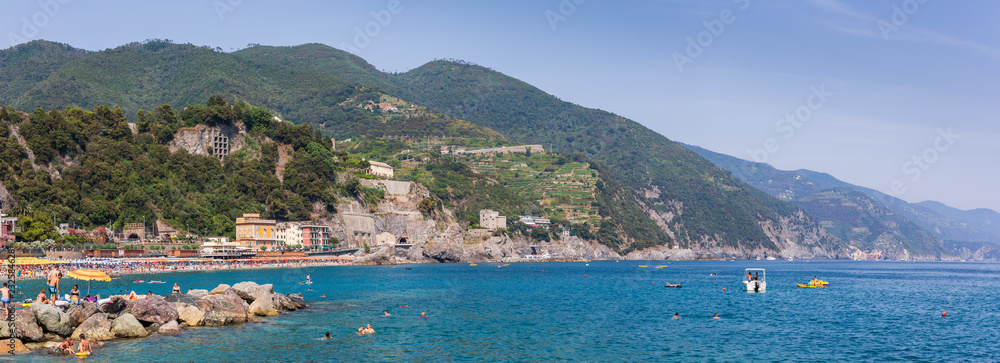 Panoramic view of the beach at Monterosso al Mare, Liguria, Italy