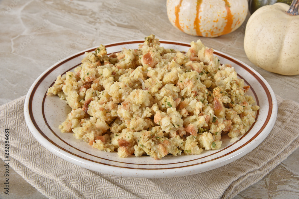Bowl of herbal turkey stuffing Bowl of herbal turkey stuffing