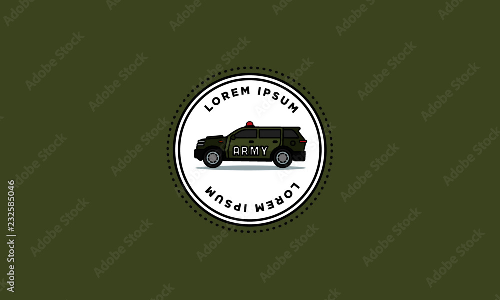 Army SUV Car Vector Illustration Badge Flat Style Design