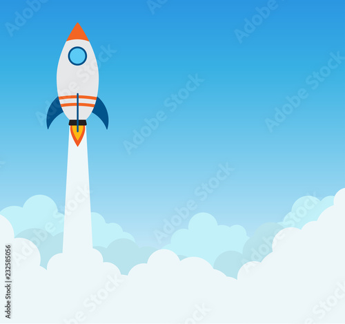 Fototapeta Naklejka Na Ścianę i Meble -  Rocket launch flying over cloud - concept of business start up banner 